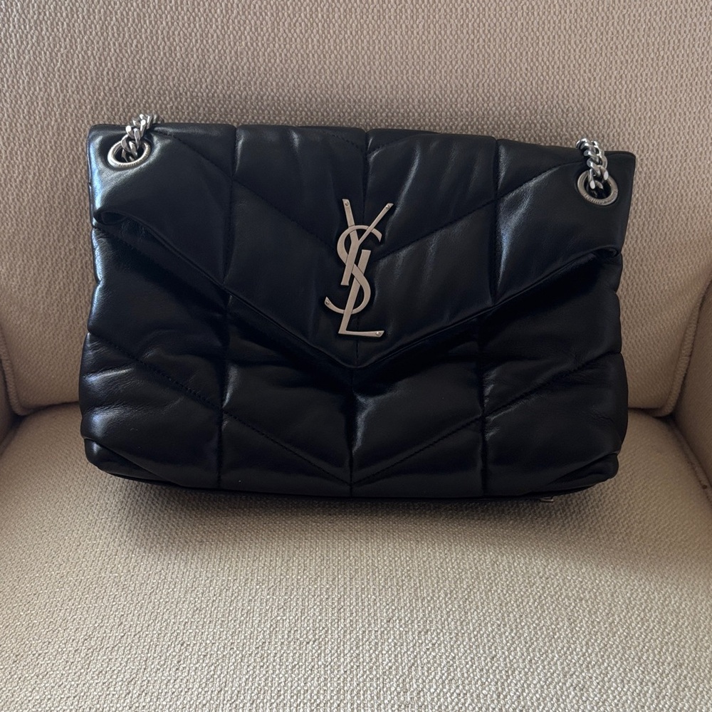 Yves Saint Laurent Black Quilted Shoulder Bag with Silver Accents